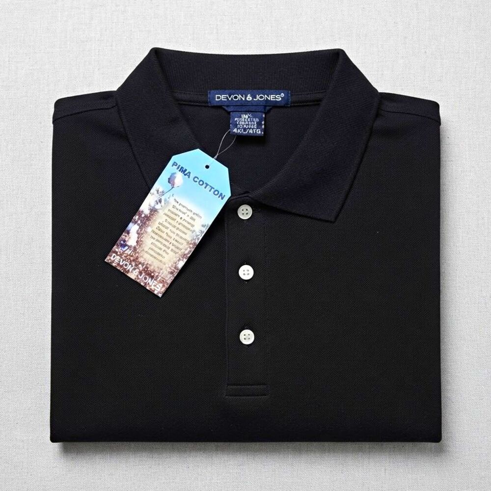Devon & Jones Mens Big & Tall 4XL Black Pima Cotton Long Sleeve Polo Shirt
